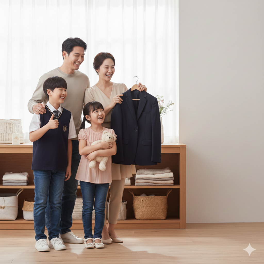 LG 스타일러 기능 가격 구매에 가족들이 즐거워 하는 모습입니다. 아빠, 엄마, 아들, 딸 모두 웃음 꽃이 피어나네요.