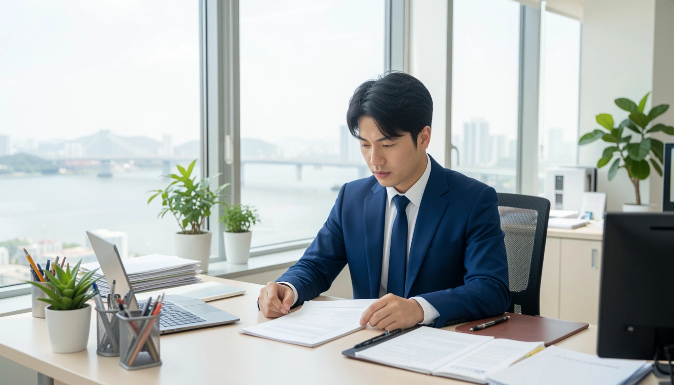 장기렌트 승계 사기 30대 개인사업자가 서류를 보면서 승계 사기 법적 대응과 안전한 절차를 확인한다.