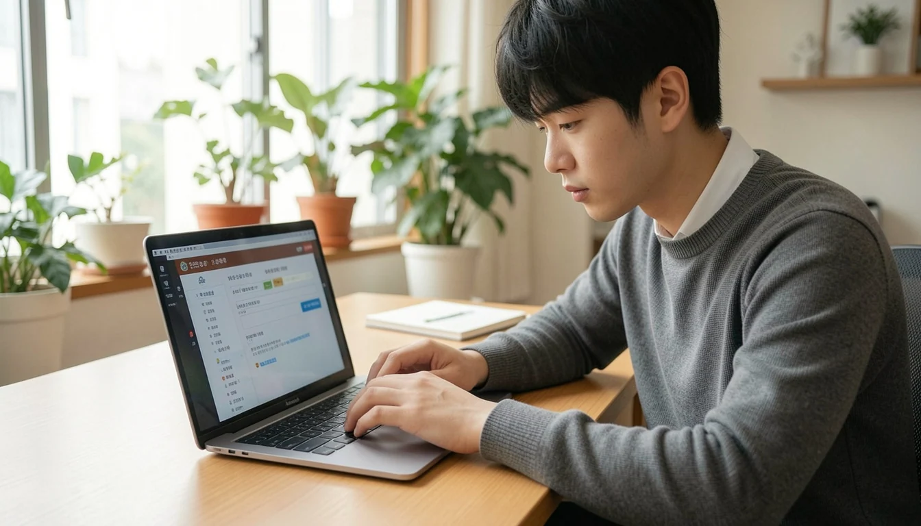 2026년 근로장려금 신청 맥북 프로에서 남자가 실수하지 않고 신중히 입력한다