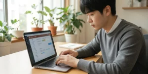 2026년 근로장려금 신청 맥북 프로에서 남자가 실수하지 않고 신중히 입력한다