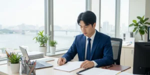 장기렌트 승계 사기 30대 개인사업자가 서류를 보면서 승계 사기 법적 대응과 안전한 절차를 확인한다.