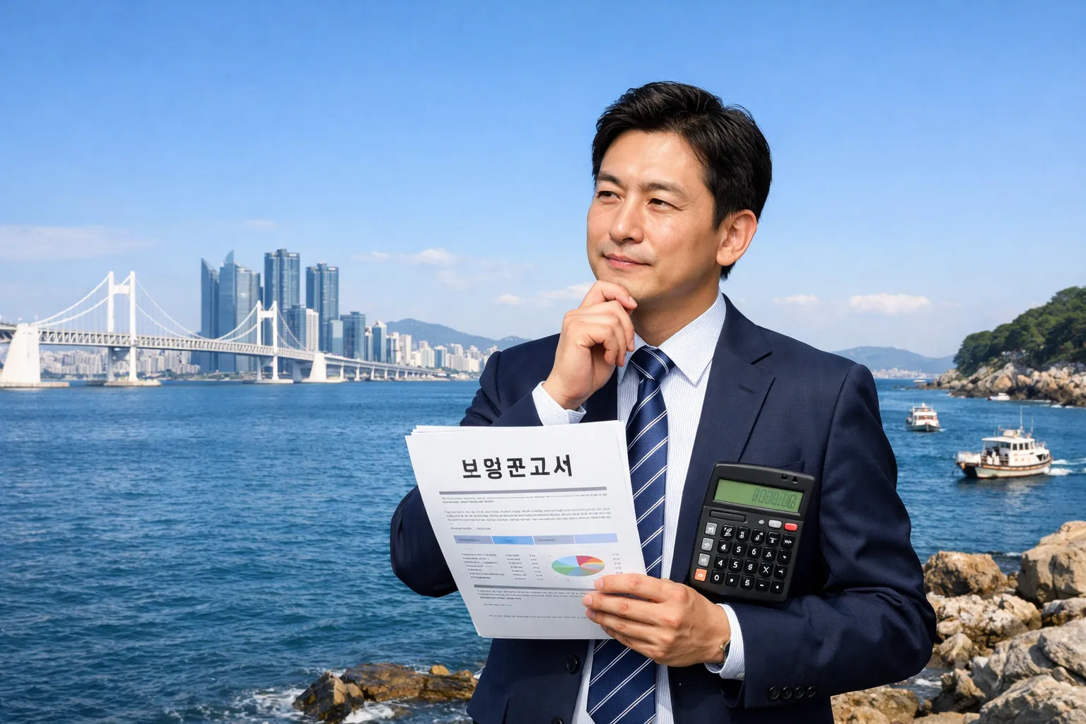 개인회생 보정권고 부산 현장에서 2026년 생계비 변제금 고민하는 40대 가장이 바닷가에서 서류를 검토하는 중이다