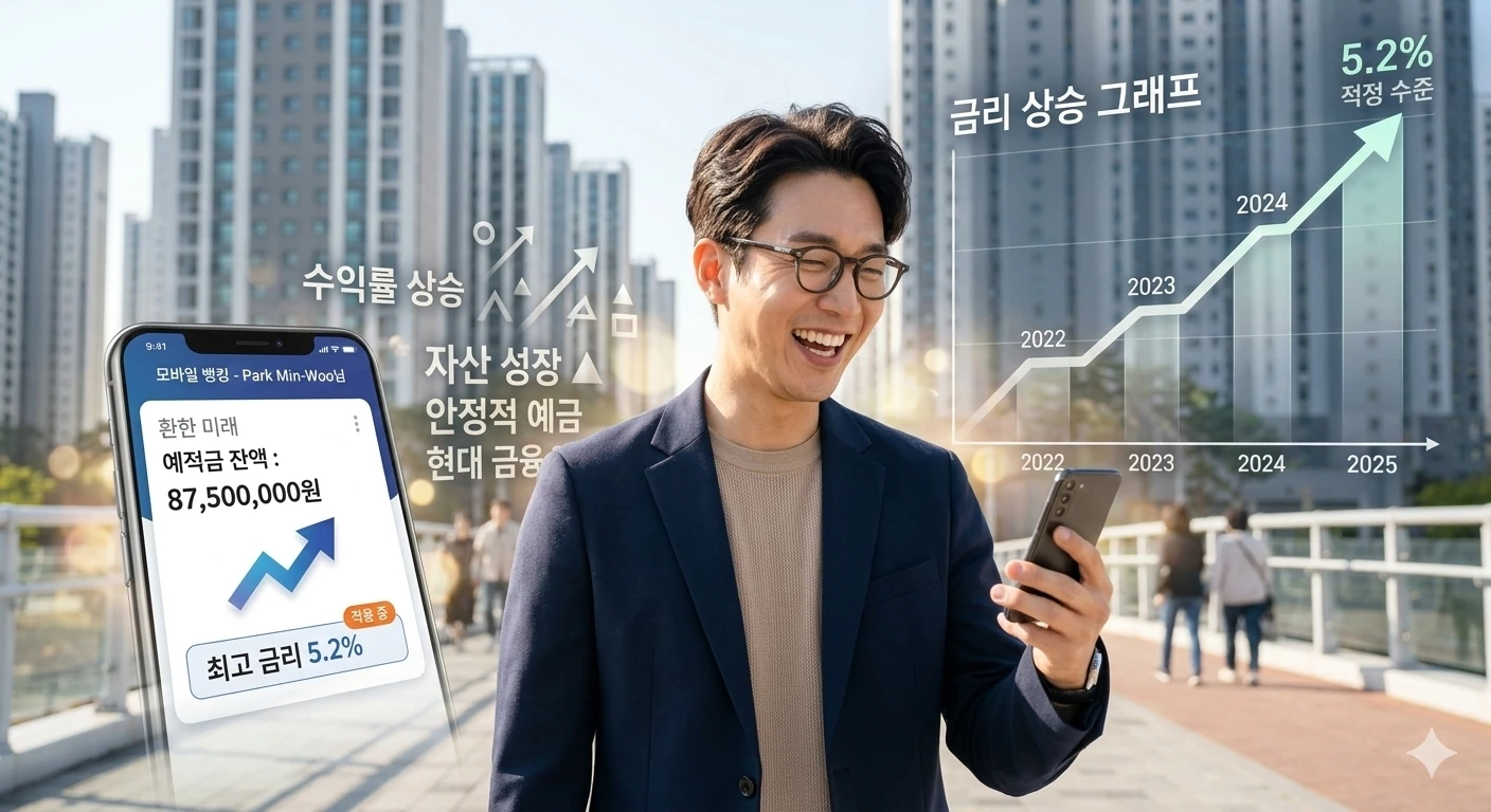 청년 주택드림 청약통장 전환 확인 남성이 스마트폰으로 금액을 확인합니다. 아파트 단지를 걸으면서 웃는다