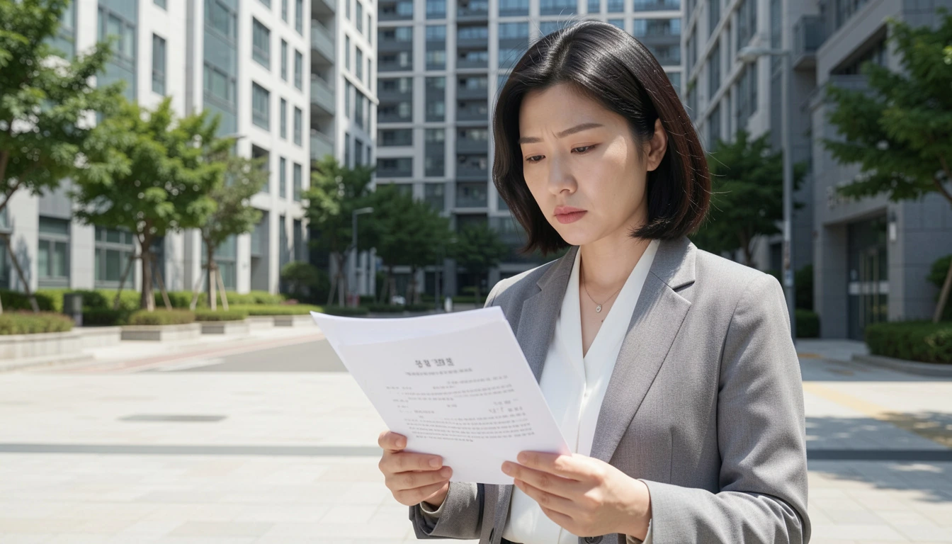 최우선변제금 경기도 과밀억제권역 아파트 단지 앞에서 등기부등본과 임대차 계약서를 들고 확인하는 30대 여성 임차인이다