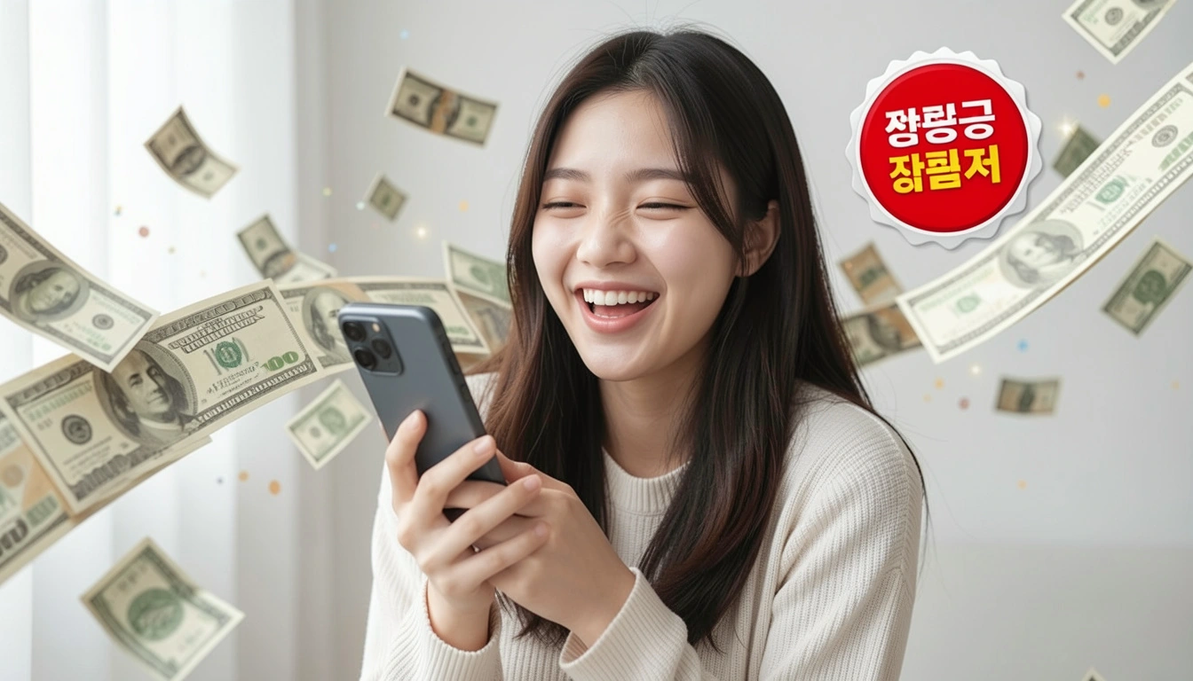 통신비 환급금 조회 스마트폰으로 조회 화면 보고 기뻐하는 대학생이다.