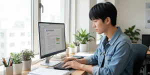 국민취업지원제도 구직수당 온라인으로 국민취업지원 신청서 작성하는 청년이다