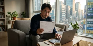 소액임차인 최우선변제금 지급 시기 경매 물건 통지서 확인하는 임차인이거실에서 확인하다