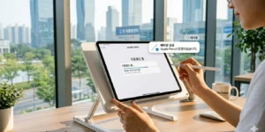 아이패드 애플펜슬 페어링 아이패드 화면에 iPadOS 소프트웨어 업데이트 다운로드 중인 모습과 애플펜슬 연결 상태 유지한다
