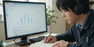 코스피 상승장 수익률 개인투자자 증권거래수익률 컴퓨터 화면을 보고 실망하는데도 그는 공부에 집중한다