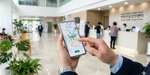 2026년 건강검진 예약 병원 스마트폰으로 국민건강보험공단 건강IN 앱을 열고 주변 검진기관 지도를 확인하다