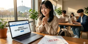 청년창업 지원금 2026 지원금 서류와 노트북으로 프리랜서 디자이너와 정부지원금 신청 완료 후 좋아한다