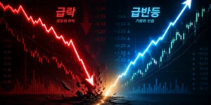 2026 반도체 우량주 사이클 주식 급락과 급반등을 대비시킨 시네마틱 차트