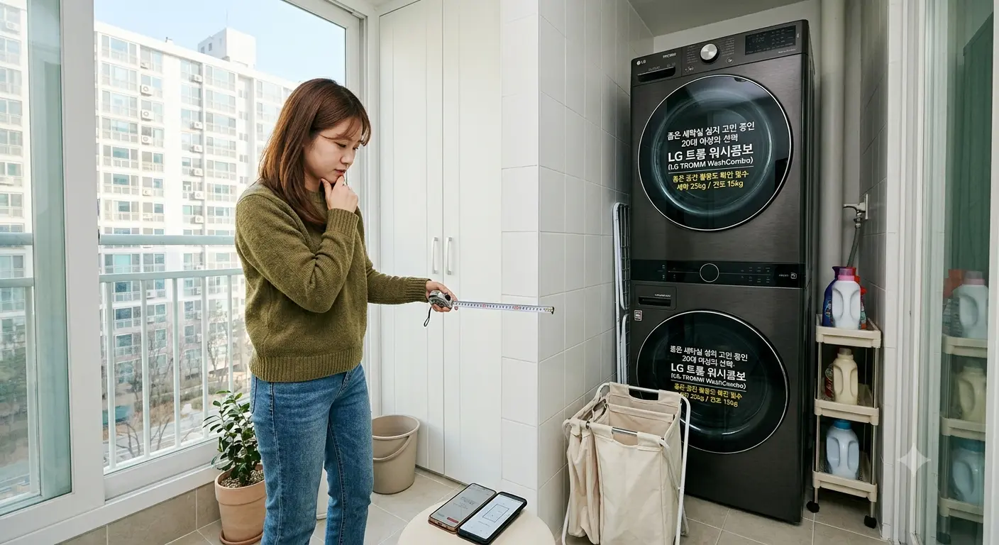 LG 워시타워 설치공간 세탁기 사이즈 고민하는 집주인이다