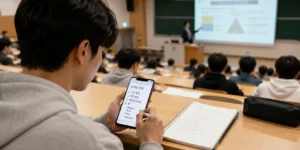 갤럭시 S26플러스 자급제 강의실에서 필기, 문서작업 중인 대학생이다.