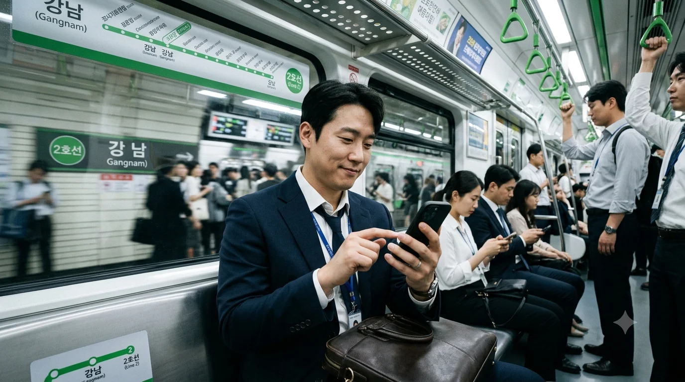 아이폰 배터리 광탈 출근길 지하철에서 배터리 설정하고 있는 직장인이다