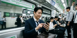 아이폰 배터리 광탈 출근길 지하철에서 배터리 설정하고 있는 직장인이다